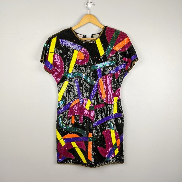 Neiman Marcus Dresses & Skirts - Neiman Marcus Vintage Abstract Sequin Mini Dress